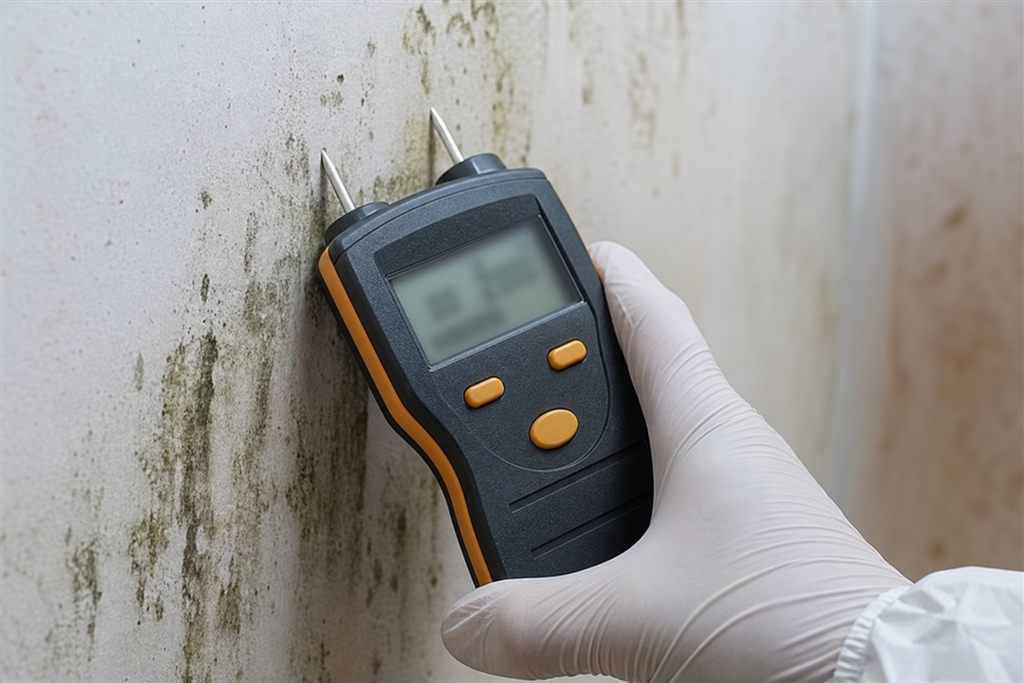 Hygromètre mesurant le taux d'humidité d'un mur après sinistre