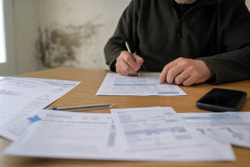 Constat amiable dégât des eaux rempli sur une table