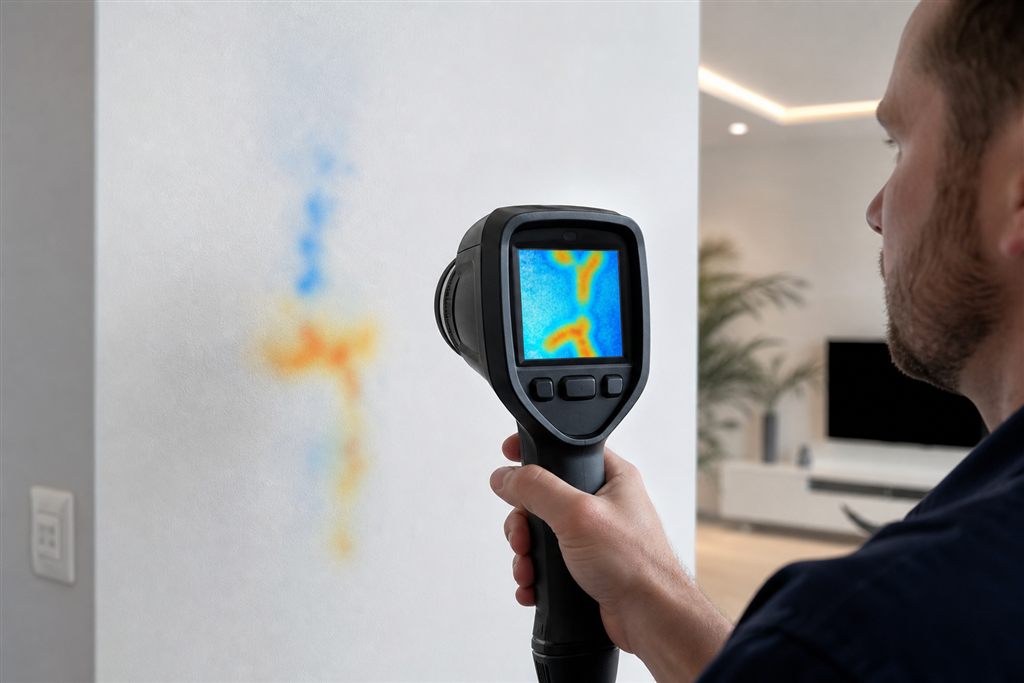 Recherche de fuite non destructive à la caméra thermique sur un mur